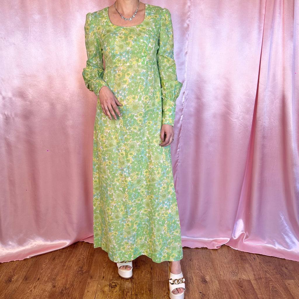1970s Floral maxi dress, handmade, size 8
