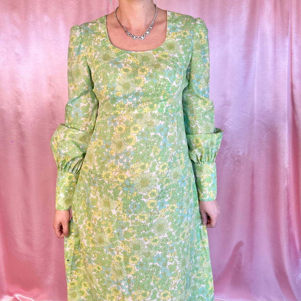 1970s Floral maxi dress, handmade, size 8