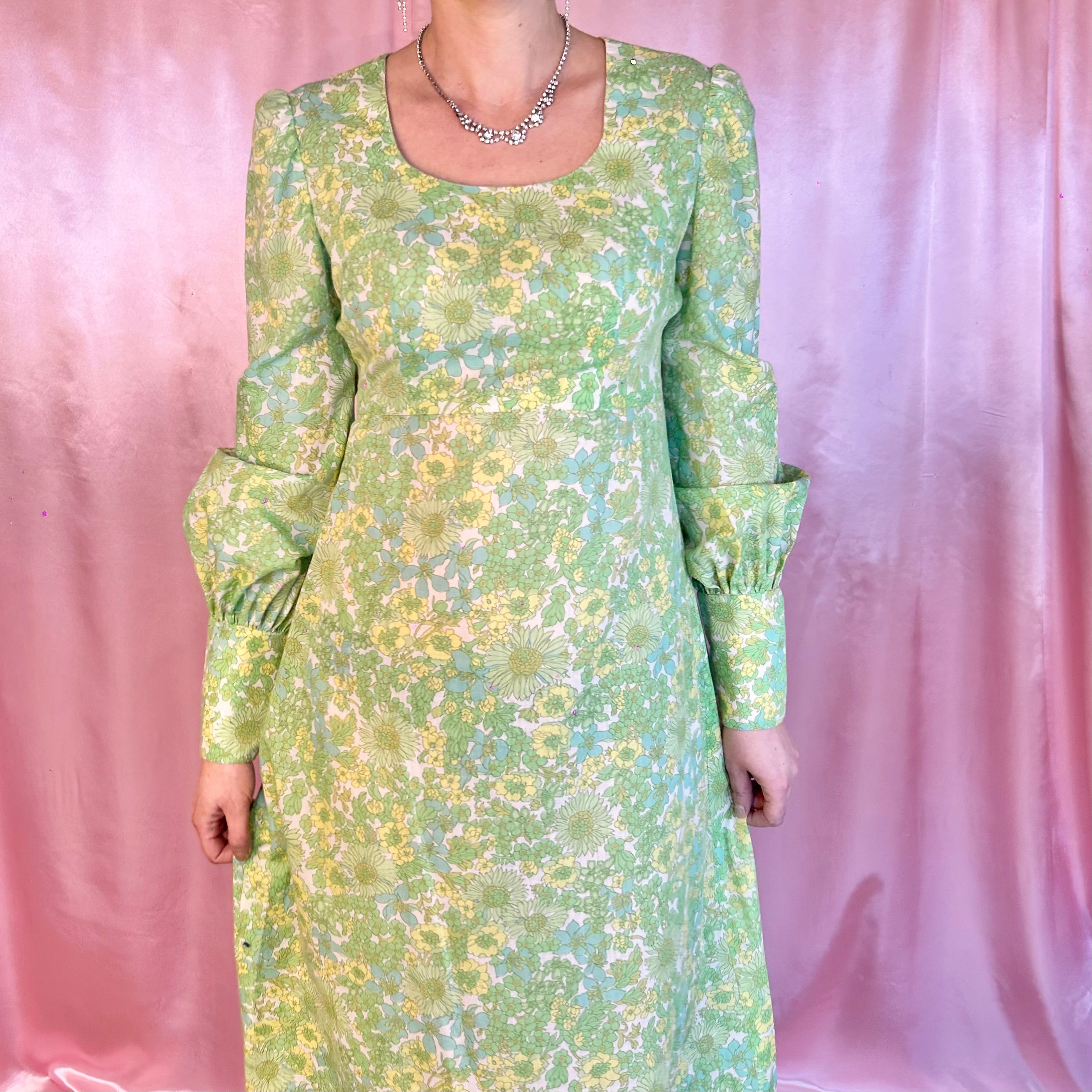 1970s Floral maxi dress, handmade, size 8