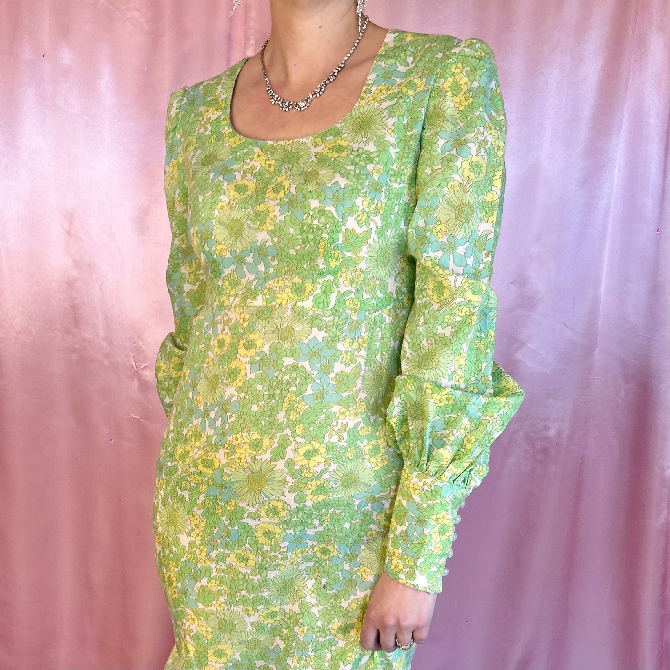 1970s Floral maxi dress, handmade, size 8