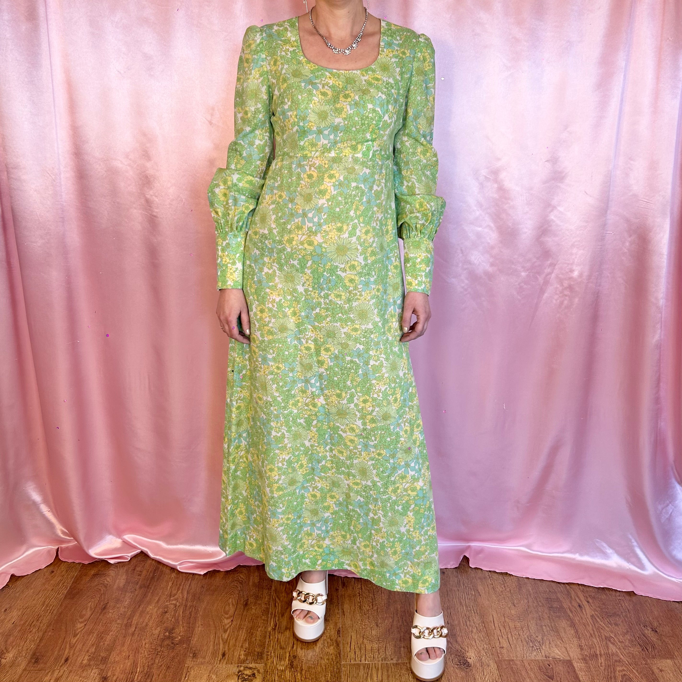 1970s Floral maxi dress, handmade, size 8