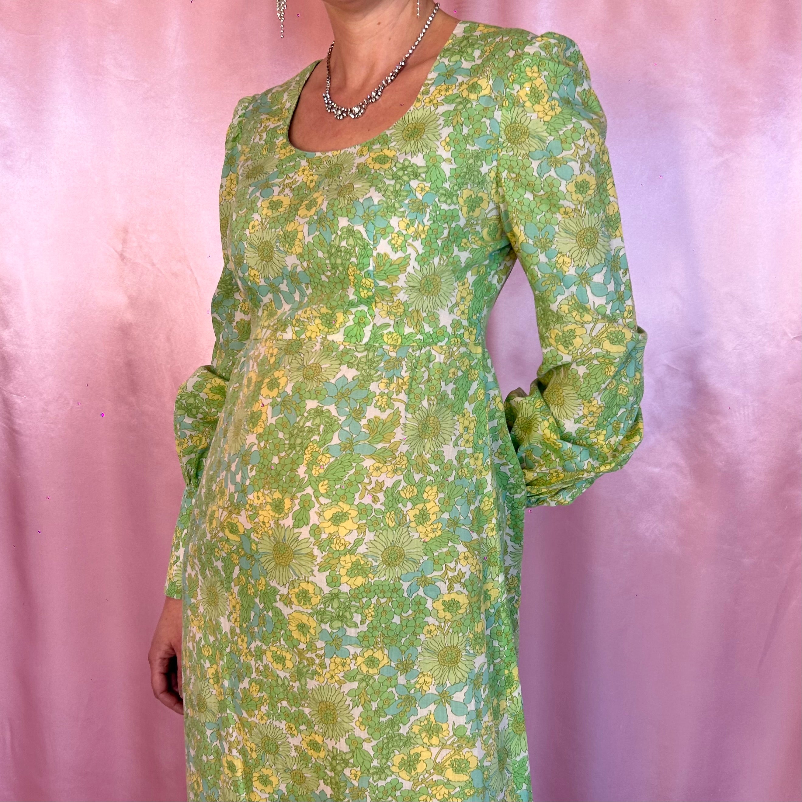 1970s Floral maxi dress, handmade, size 8