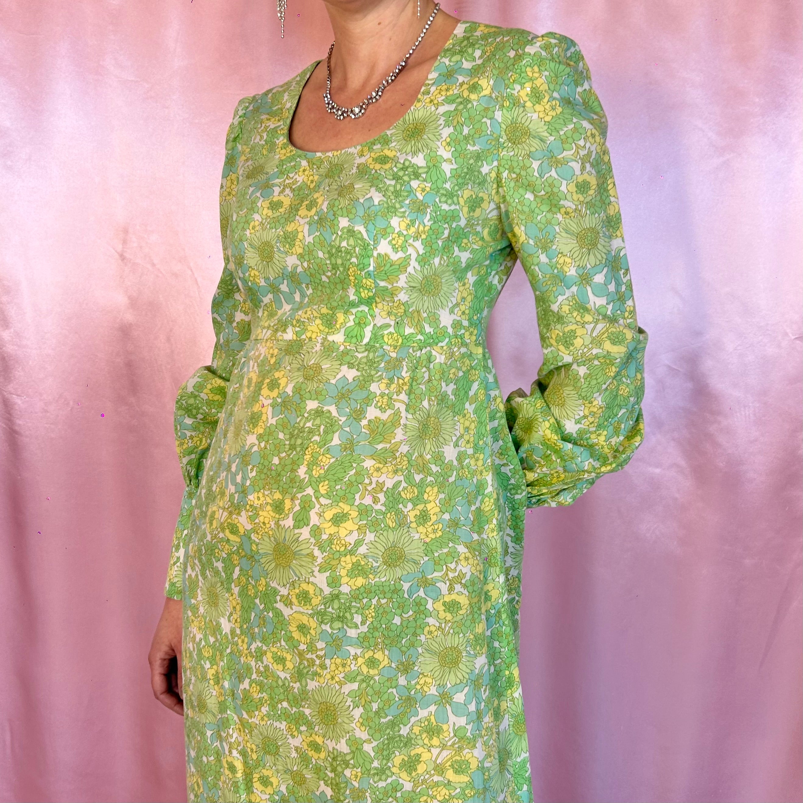 1970s Floral maxi dress, handmade, size 8