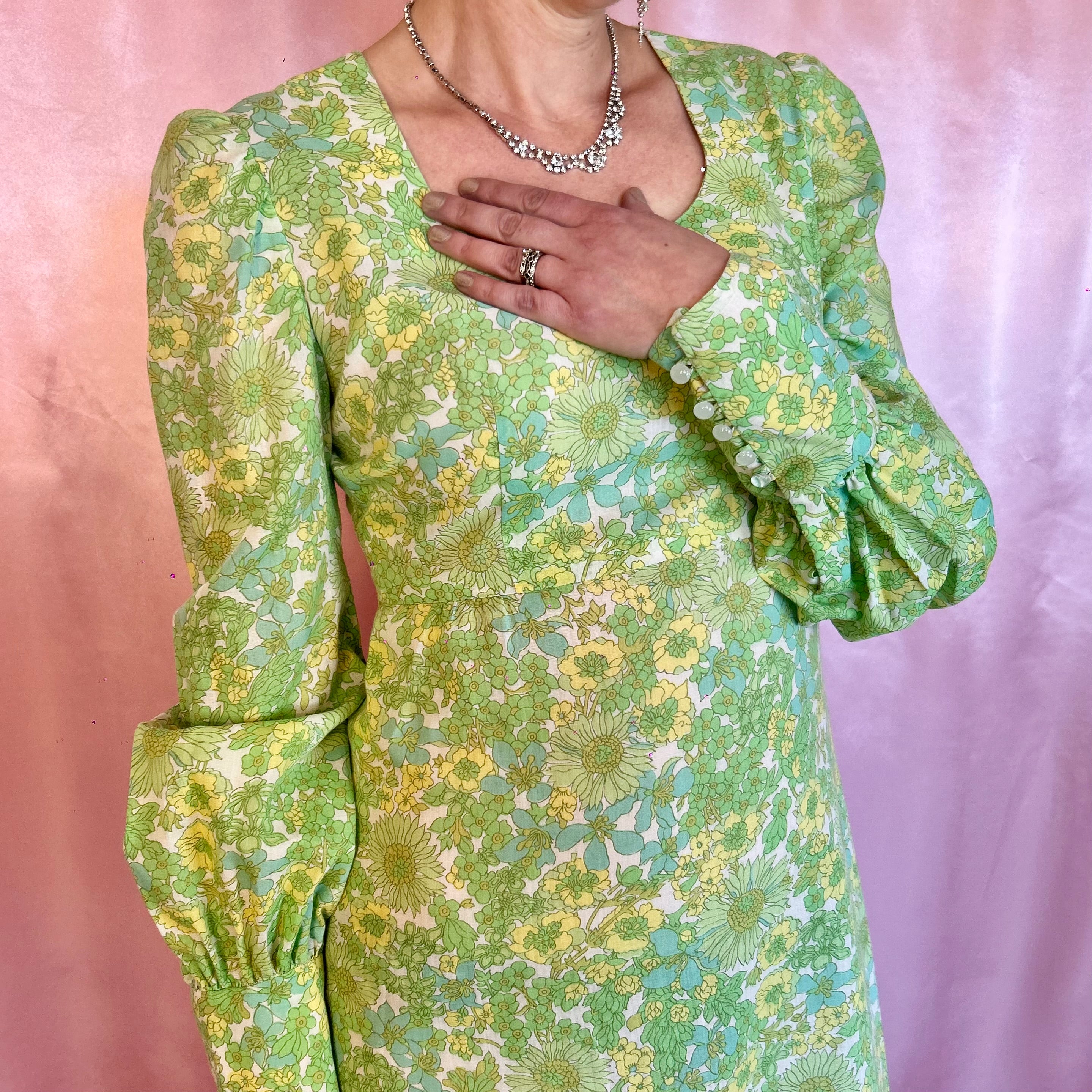 1970s Floral maxi dress, handmade, size 8