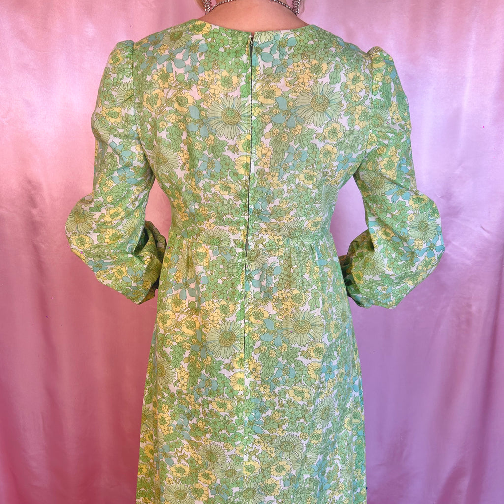 1970s Floral maxi dress, handmade, size 8