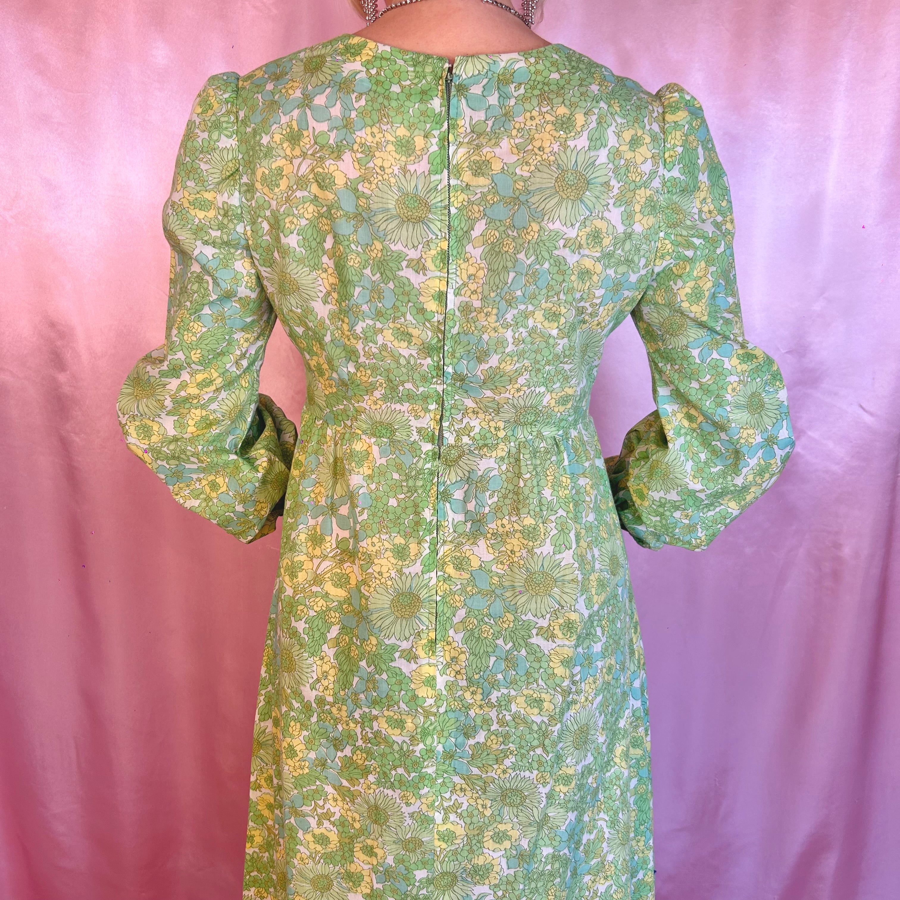 1970s Floral maxi dress, handmade, size 8