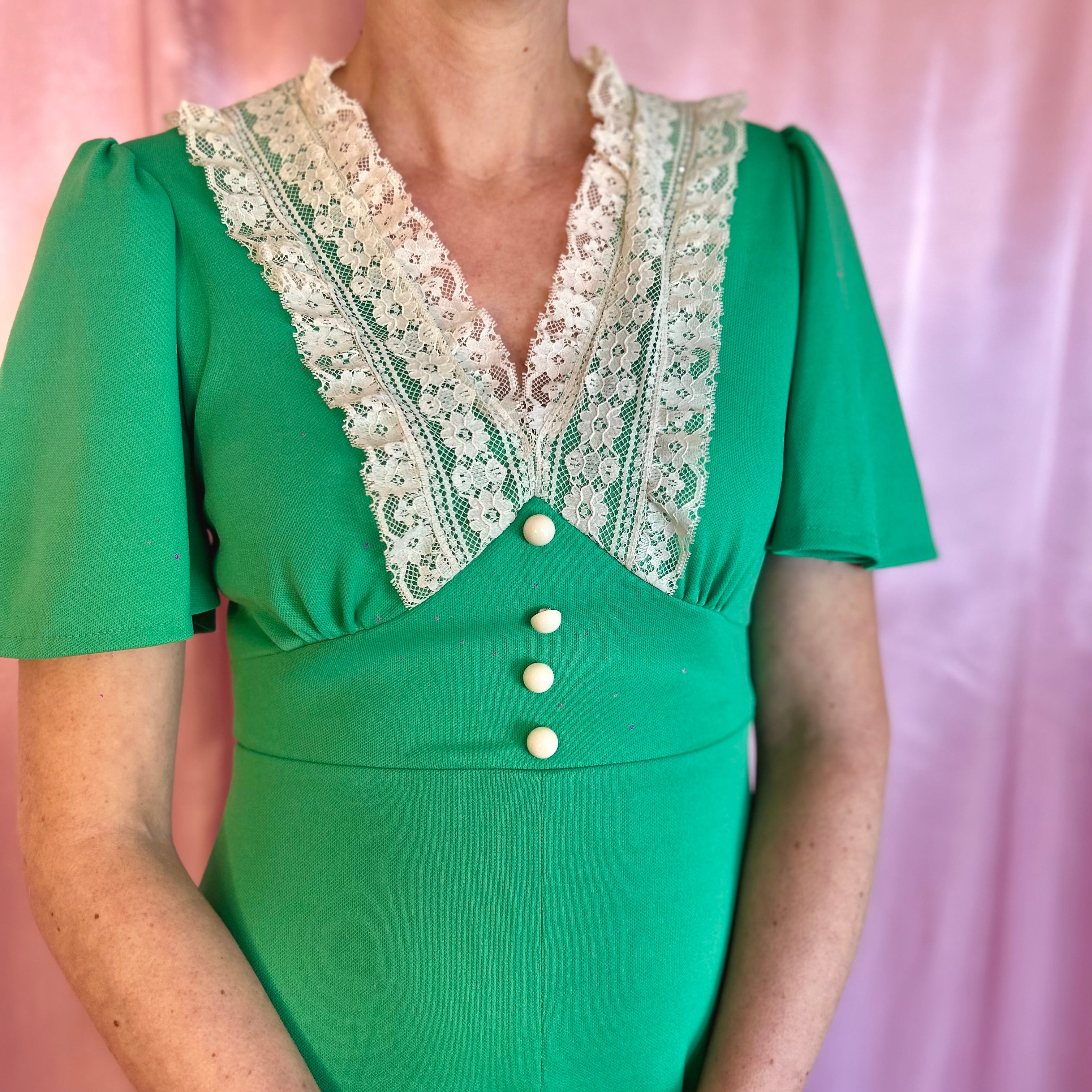 1970s Green maxi dress, by Debenhams, size 8