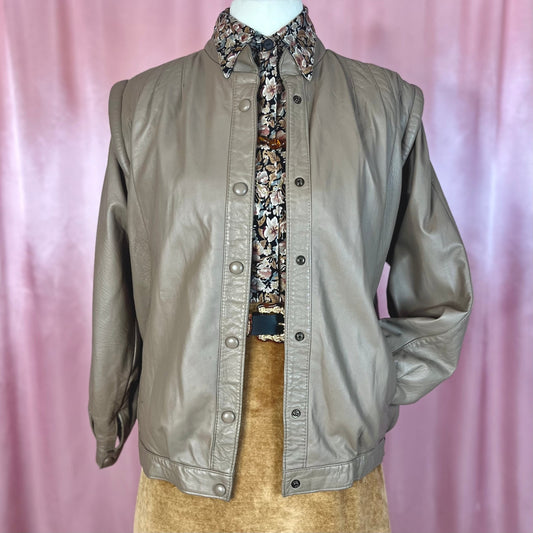 1980s Taupe leather jacket, unbranded, size 12