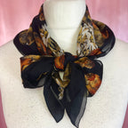 1980s Black floral & fruit print scarf, Small