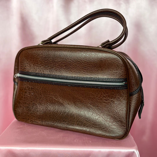 1960s brown faux leather hold-all