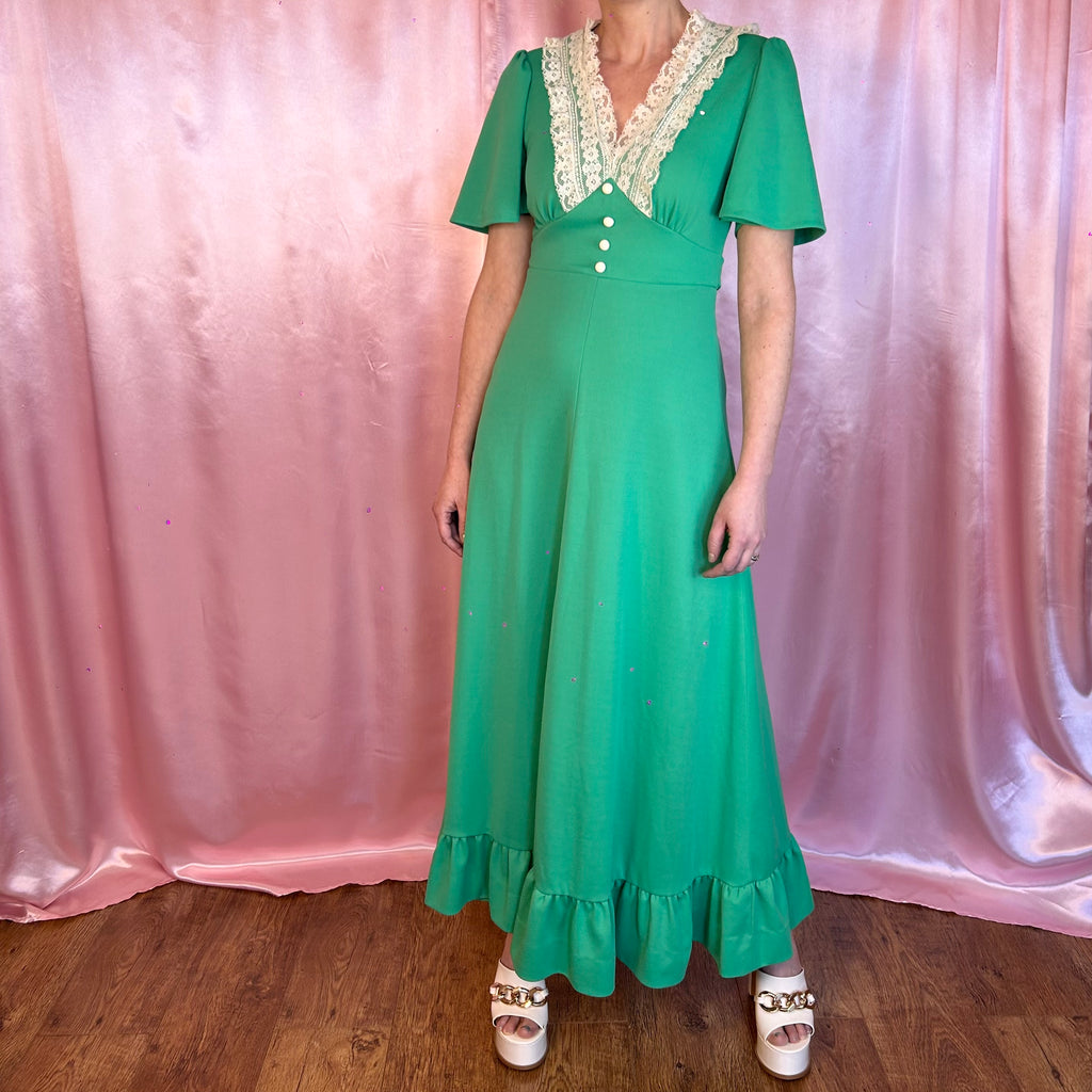 1970s Green maxi dress, by Debenhams, size 8