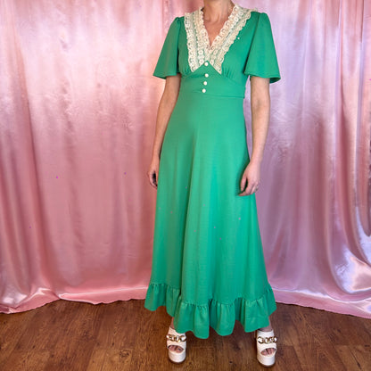 1970s Green maxi dress, by Debenhams, size 8