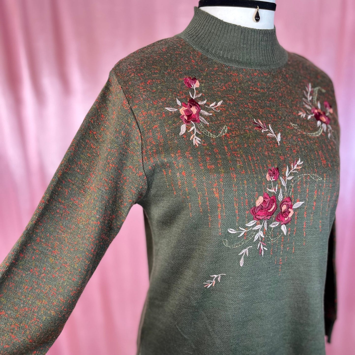 1980s Green embroidered jumper, unbranded, size 12