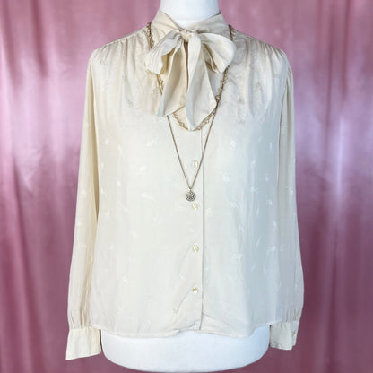 1980s Cream pussy bow blouse, unbranded, size 14