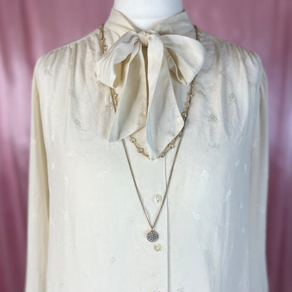 1980s Cream pussy bow blouse, unbranded, size 14