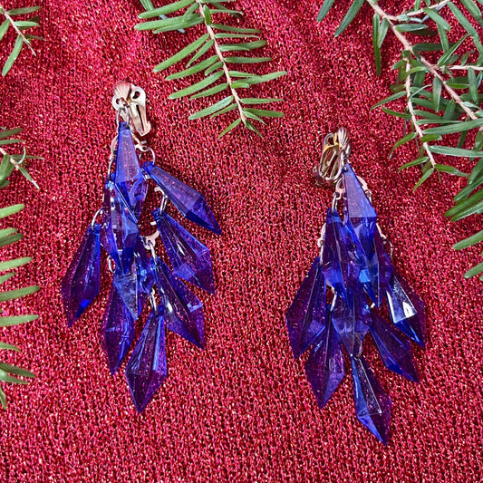 1980s Blue dangly clip on earrings
