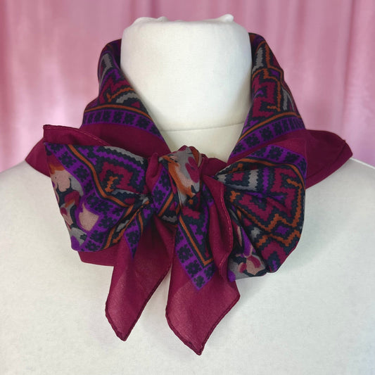 1980s Wine coloured floral scarf