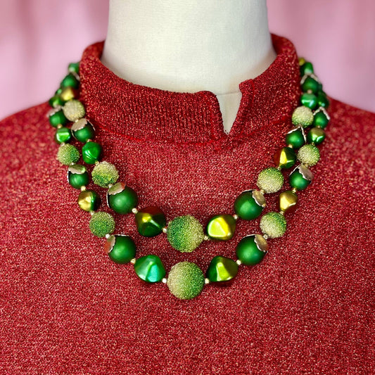 1980s Green & Gold beaded necklace