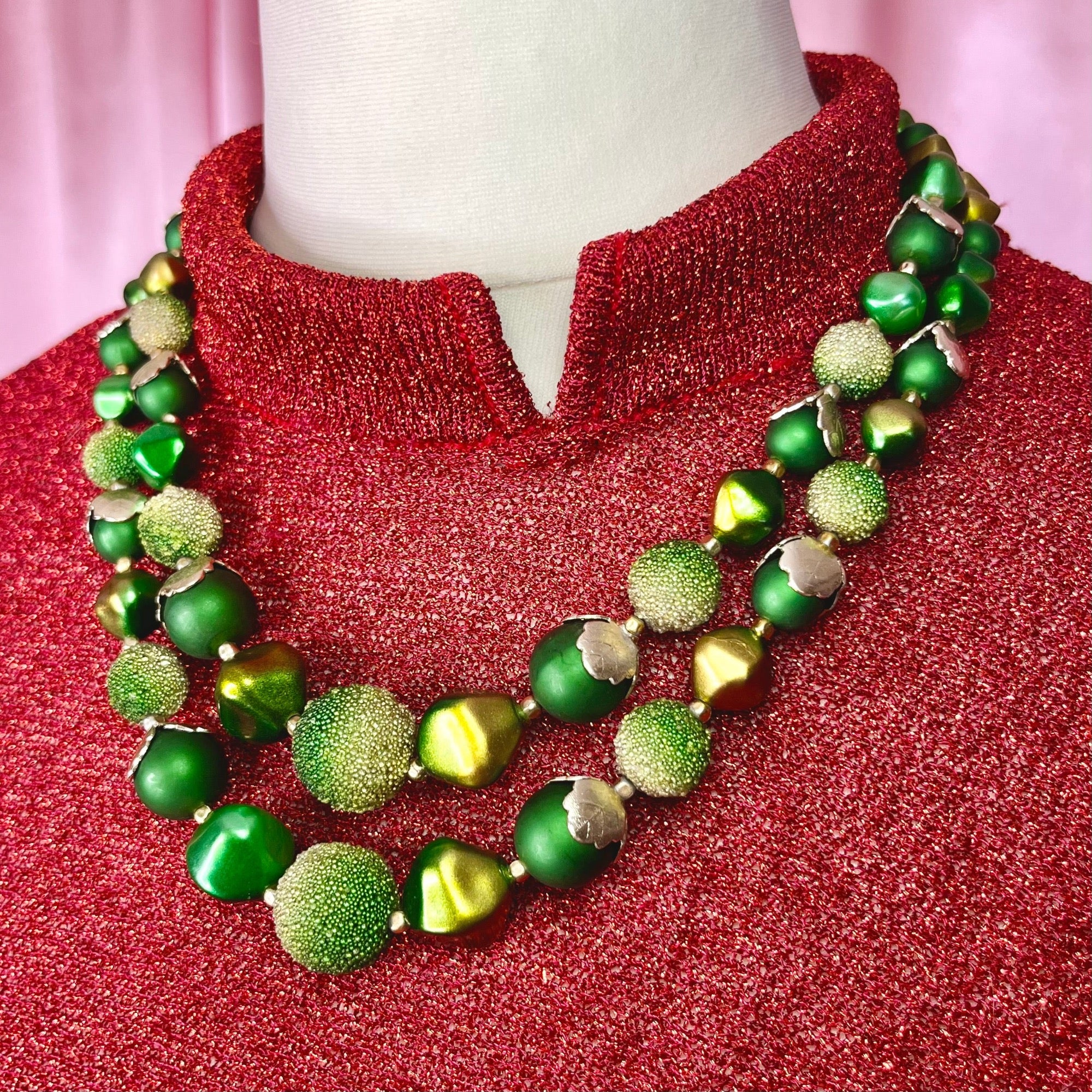 1980s Green & Gold beaded necklace