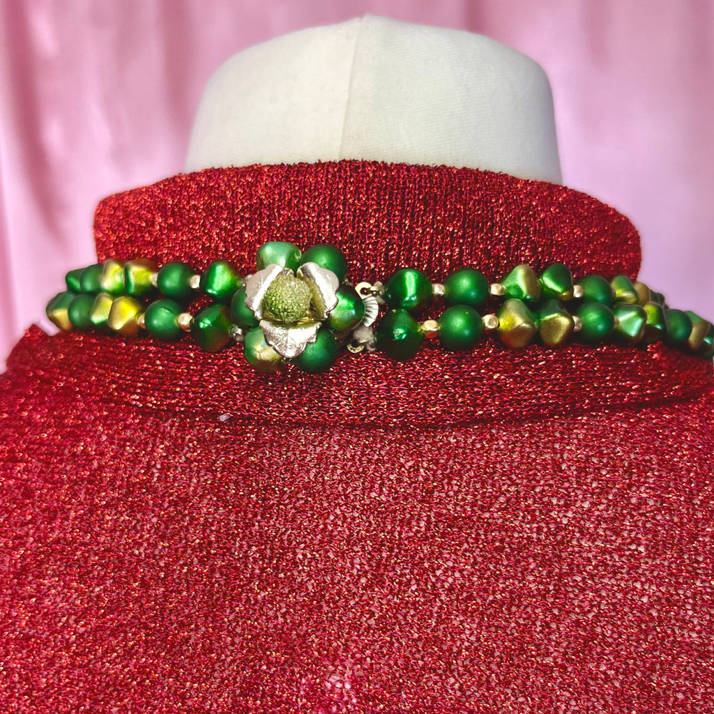 1980s Green & Gold beaded necklace