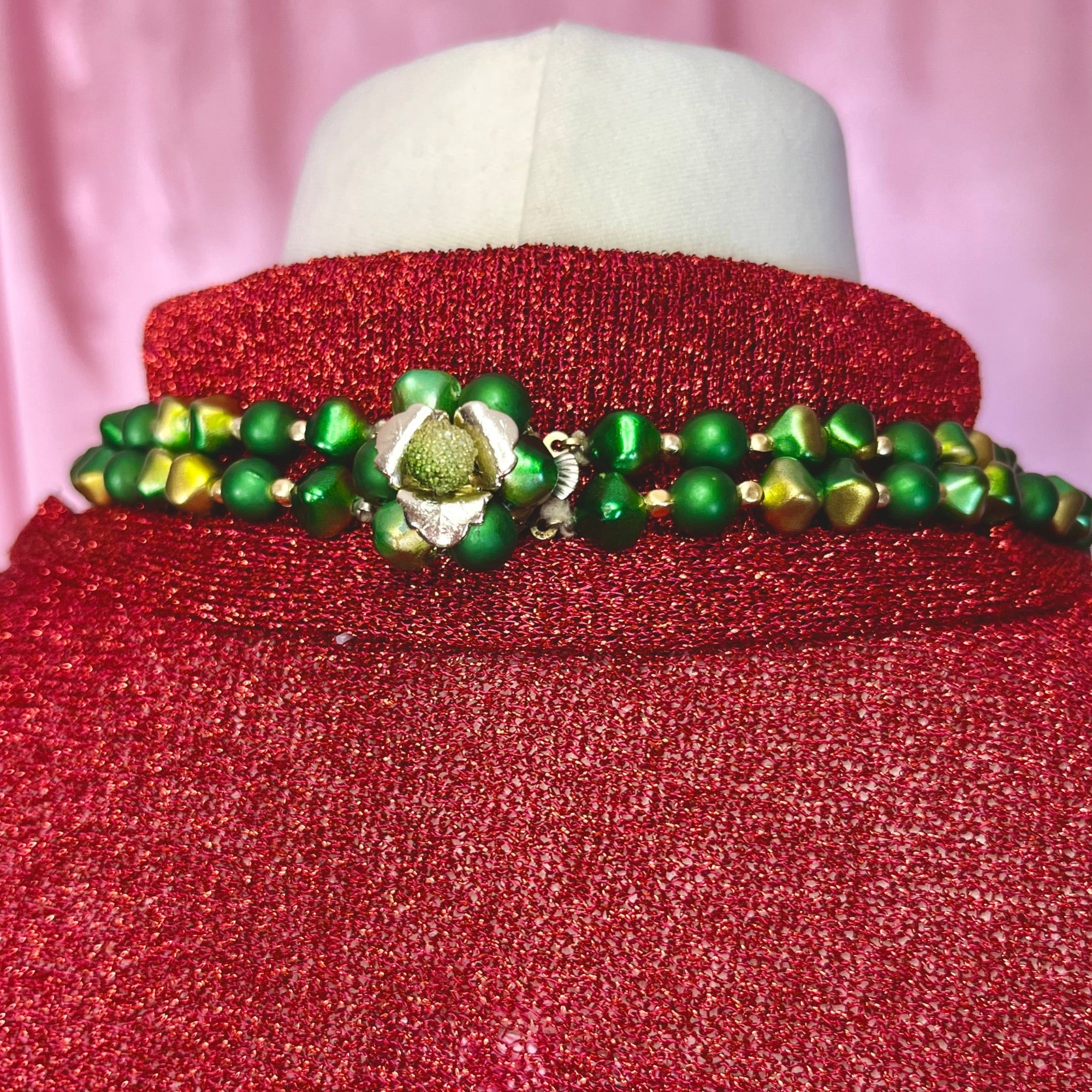 1980s Green & Gold beaded necklace
