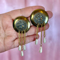 1980s Dangly medallion pierced earrings