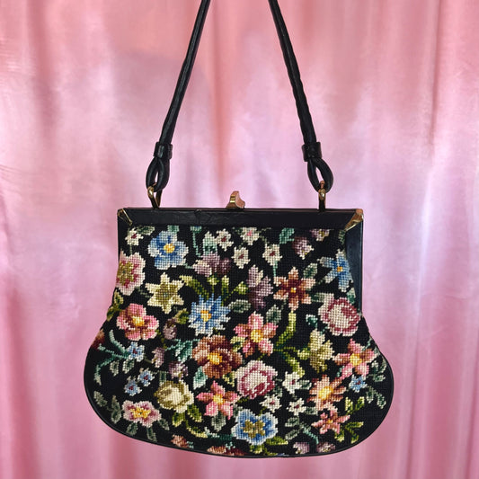 1970s Black tapestry mini bag