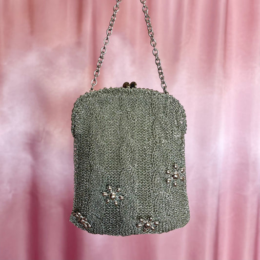 1960s silver cable knit Lurex bag