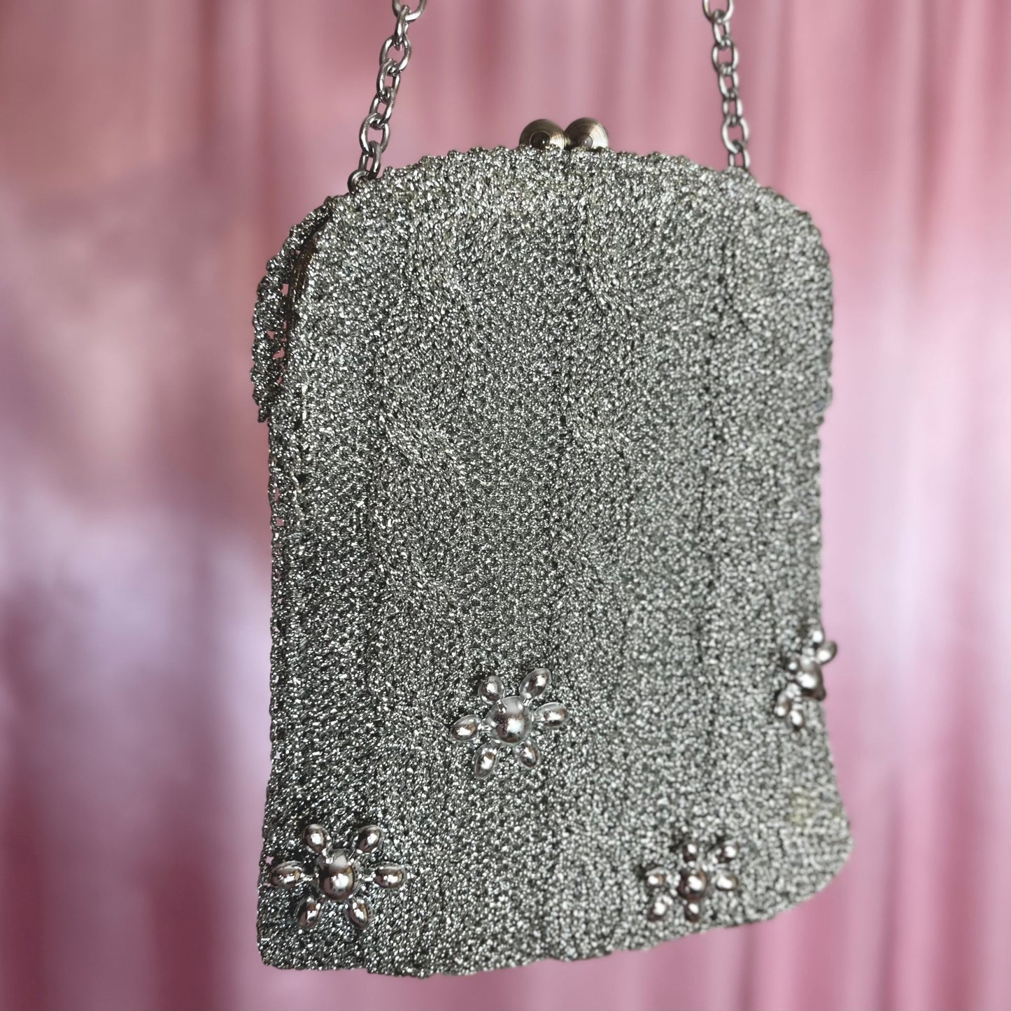 1960s silver cable knit Lurex bag