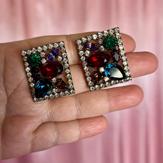1980s multi-coloured sparkly clip on earrings