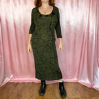 1990s Slinky Khaki maxi dress, by Vera Finzzi, size 14