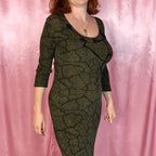 1990s slinky Khaki maxi dress, by Vera Finzzi, size 14