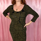 1990s slinky Khaki maxi dress, by Vera Finzzi, size 14