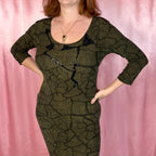 1990s Slinky Khaki maxi dress, by Vera Finzzi, size 14