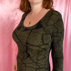 1990s slinky Khaki maxi dress, by Vera Finzzi, size 14