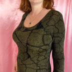 1990s Slinky Khaki maxi dress, by Vera Finzzi, size 14