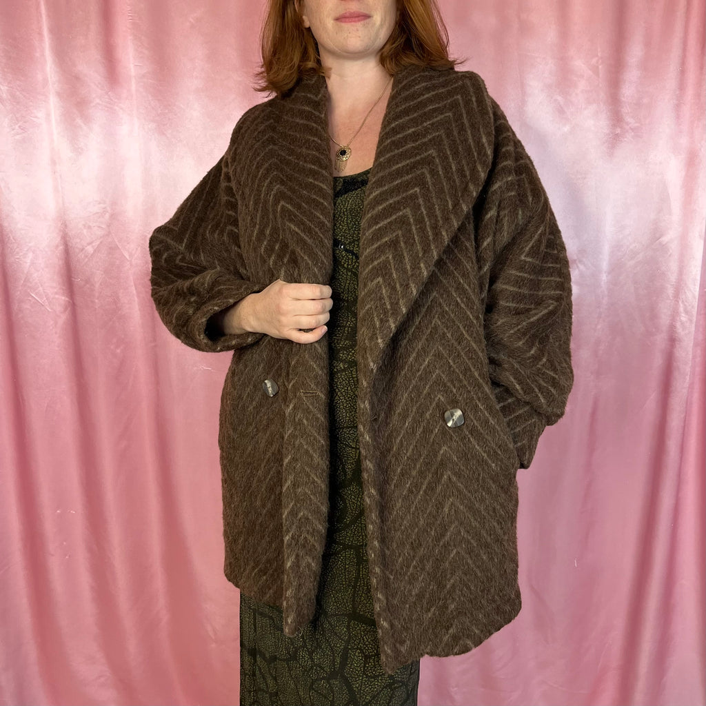 1980s Brown cocoon coat, by Incom Carol, size 16