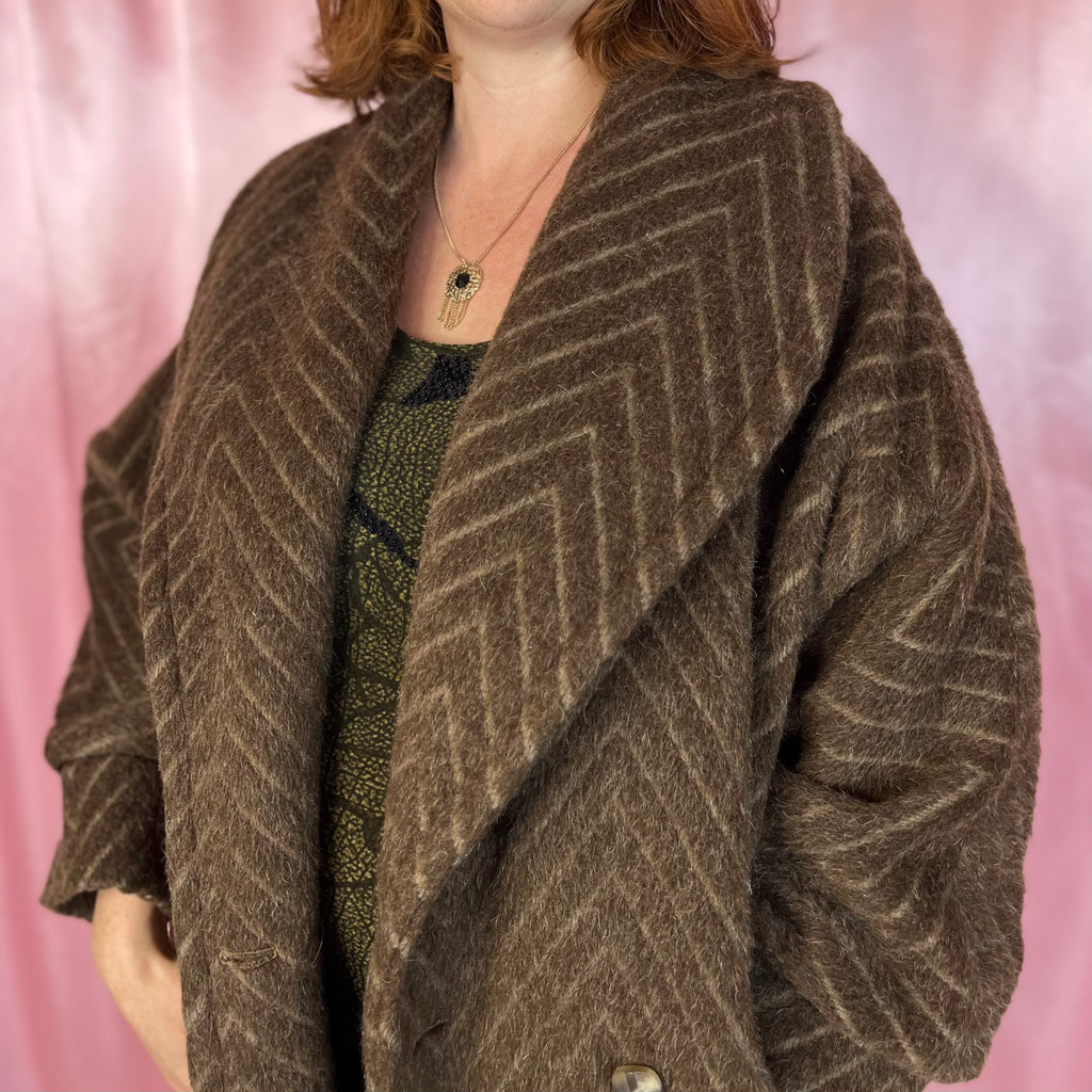 1980s Brown cocoon coat, by Incom Carol, size 16