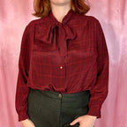 1980s Plaid pussy bow blouse, unbranded, size 16