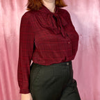1980s Plaid pussy bow blouse, unbranded, size 16
