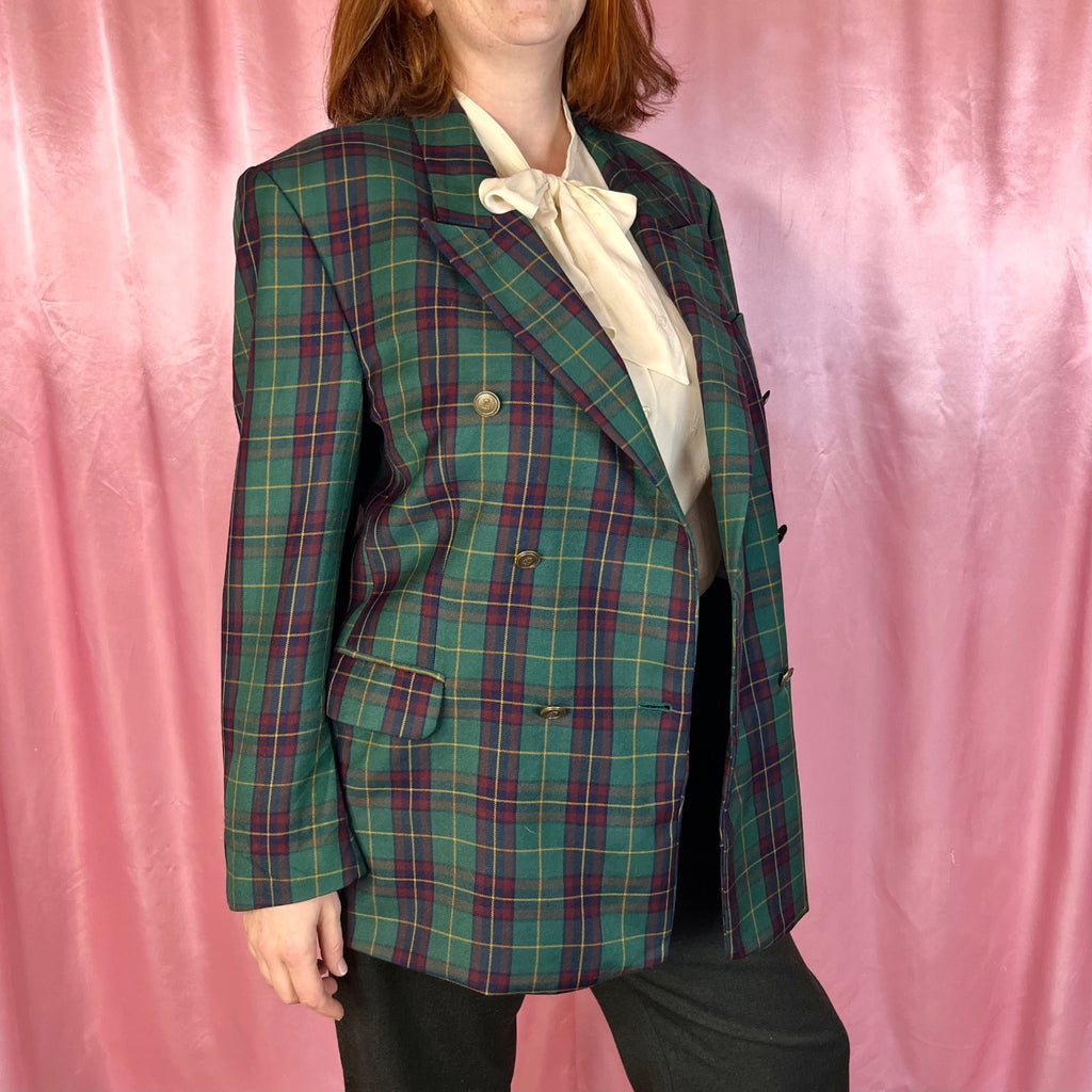 1980s Green tartan blazer, by Paolo Negrato, size 16