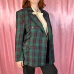 1980s Green tartan blazer, by Paolo Negrato, size 16