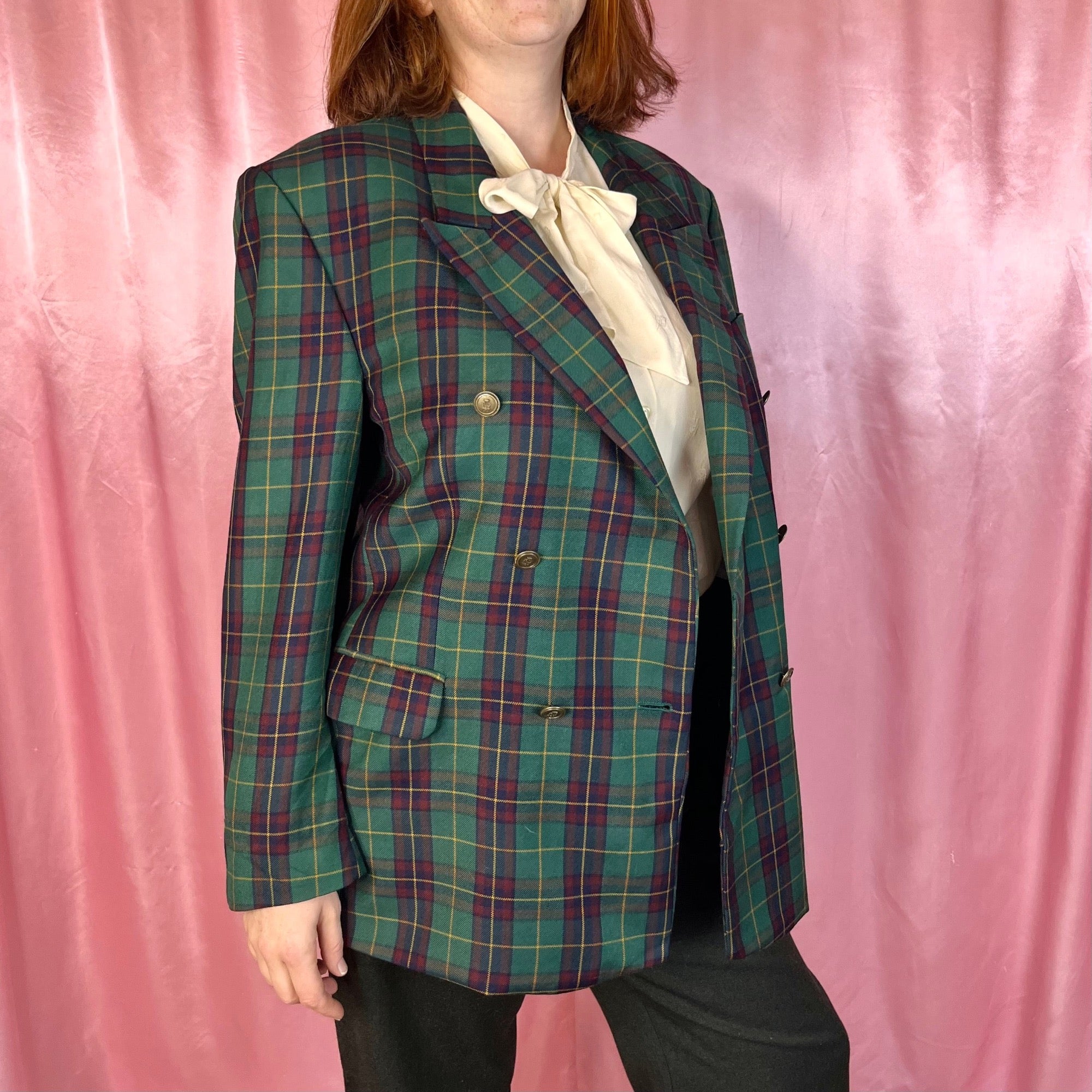 1980s Green tartan blazer, by Paolo Negrato, size 16