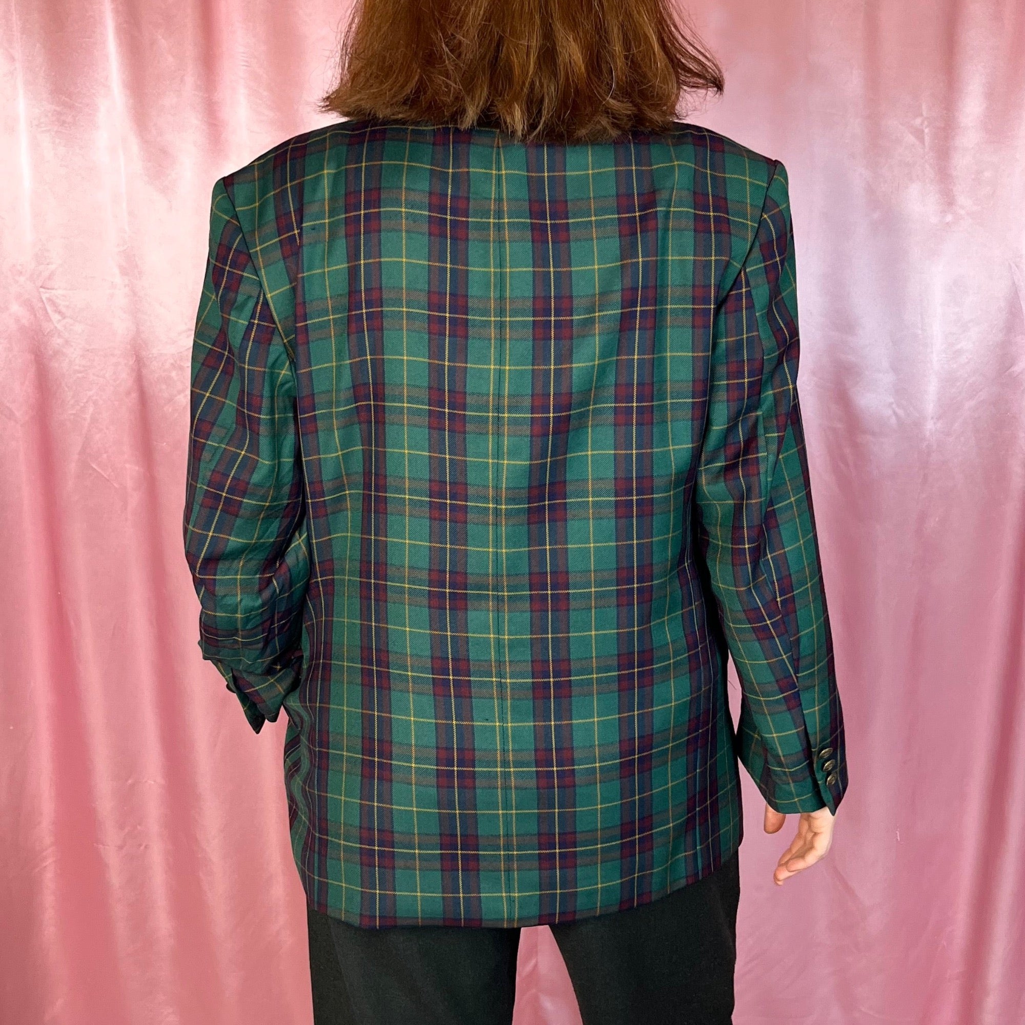 1980s Green tartan blazer, by Paolo Negrato, size 16