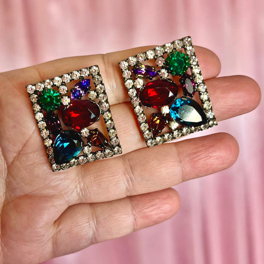 1980s Multi-coloured sparkly clip on earrings