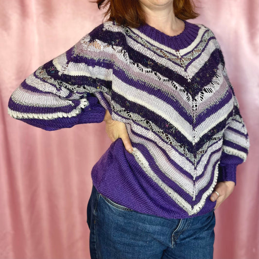 1980s Purple striped jumper, Handmade, size 14