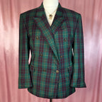 1980s Green tartan blazer, by Paolo Negrato, size 16