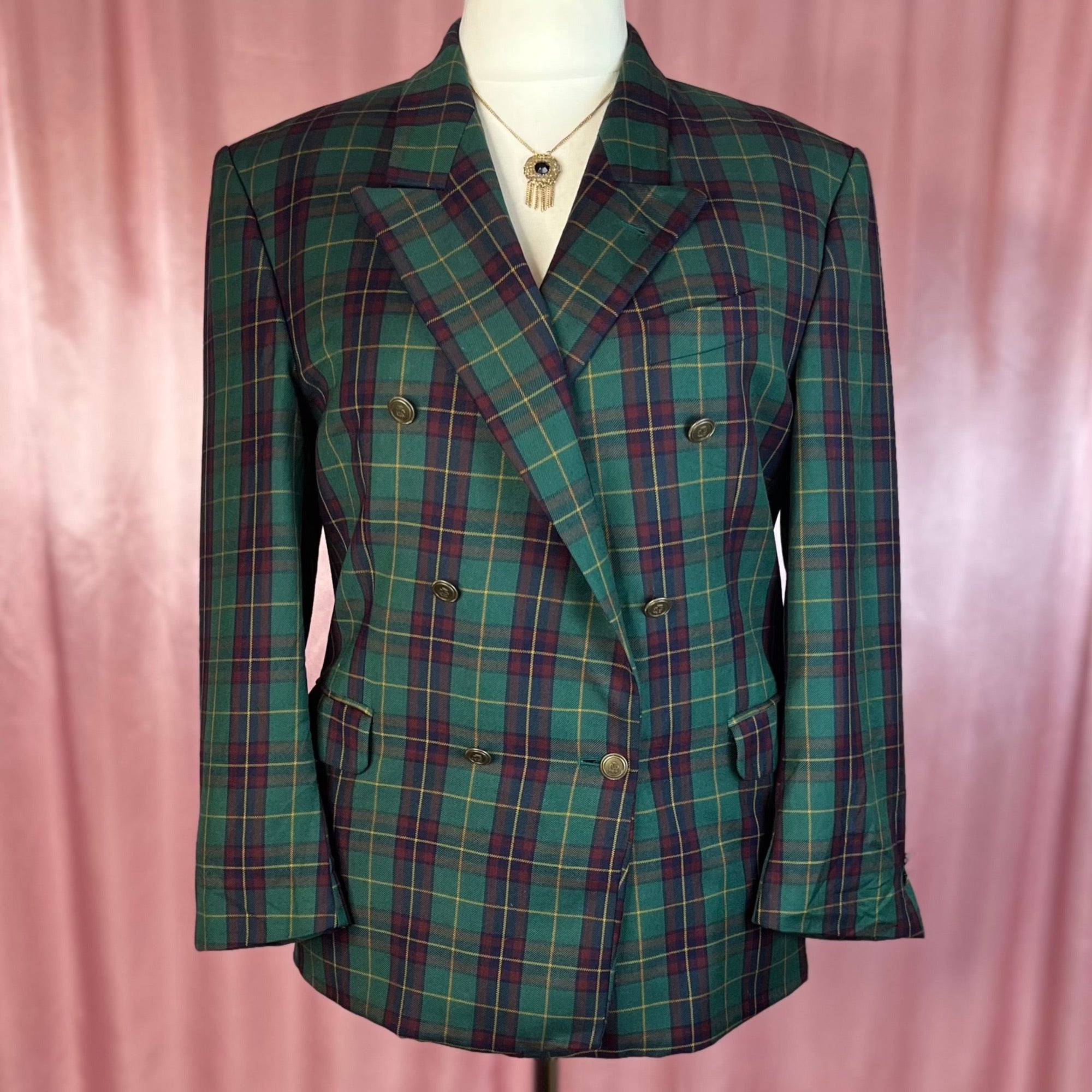 1980s Green tartan blazer, by Paolo Negrato, size 16
