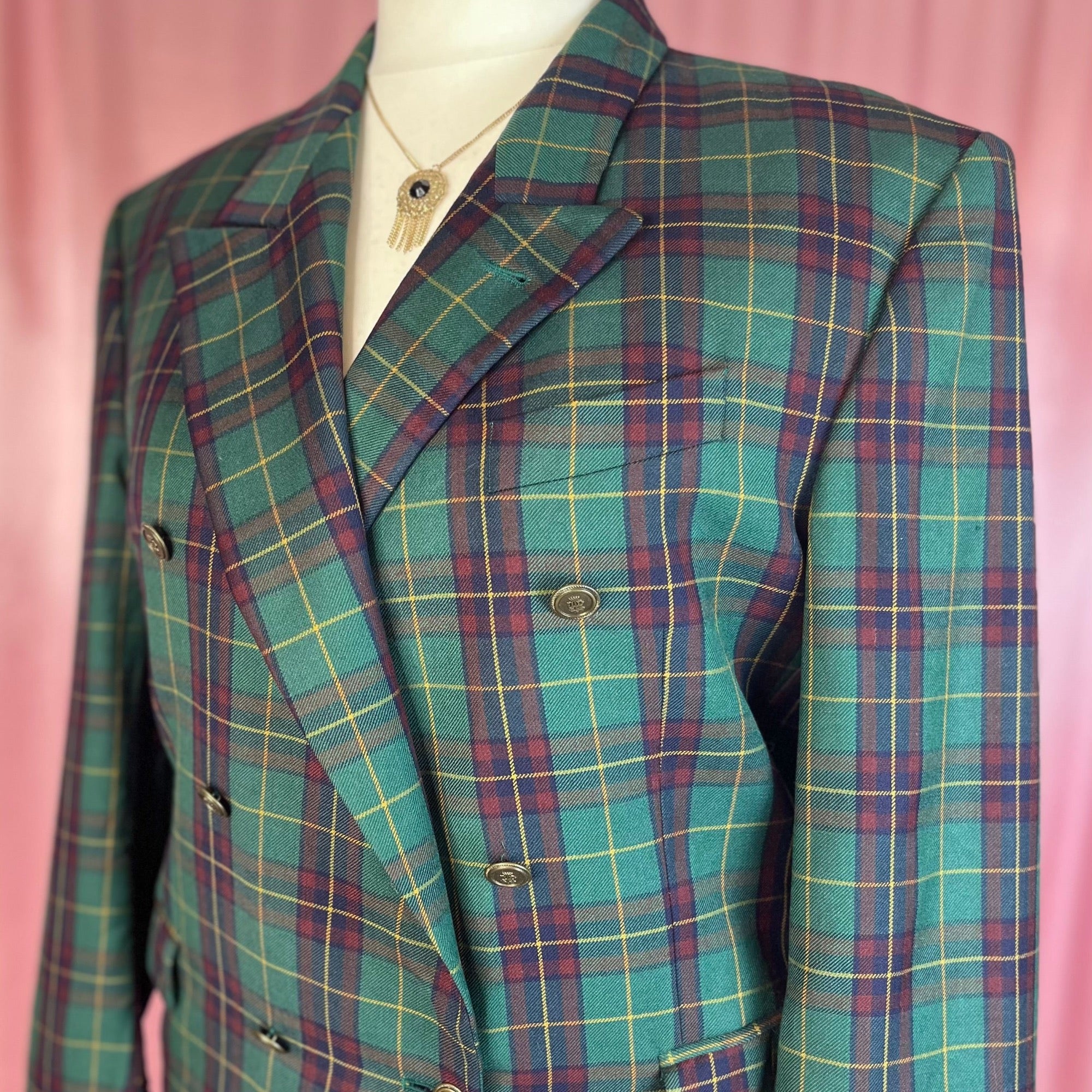 1980s Green tartan blazer, by Paolo Negrato, size 16