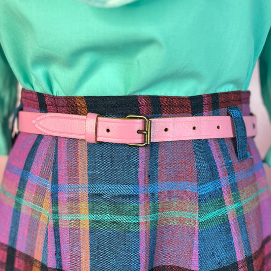 1980s Pink leather skinny belt, size 8- 12